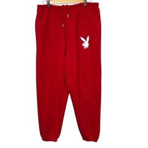Playboy Red Jogger Sweatpant Unisex XL Printed Bunny Logo Casual Loungewear READ